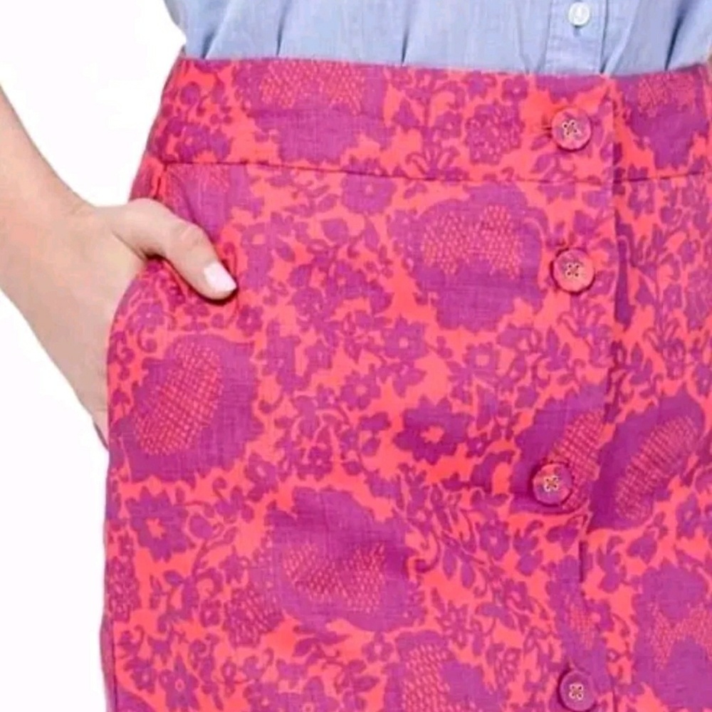 Boden skirt linen knee length floral buttons NWT!